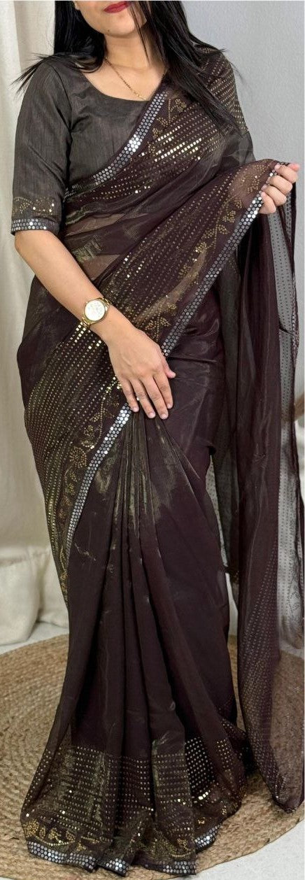 Two-Tone Matt Sequins Georgette Shimmer Saree with Zari Weaving & Mono Banglori Blouse