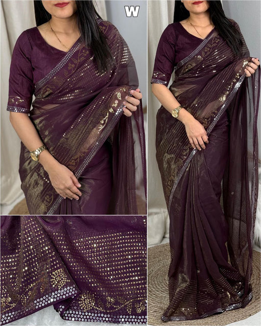 Two-Tone Matt Sequins Georgette Shimmer Saree with Zari Weaving & Mono Banglori Blouse