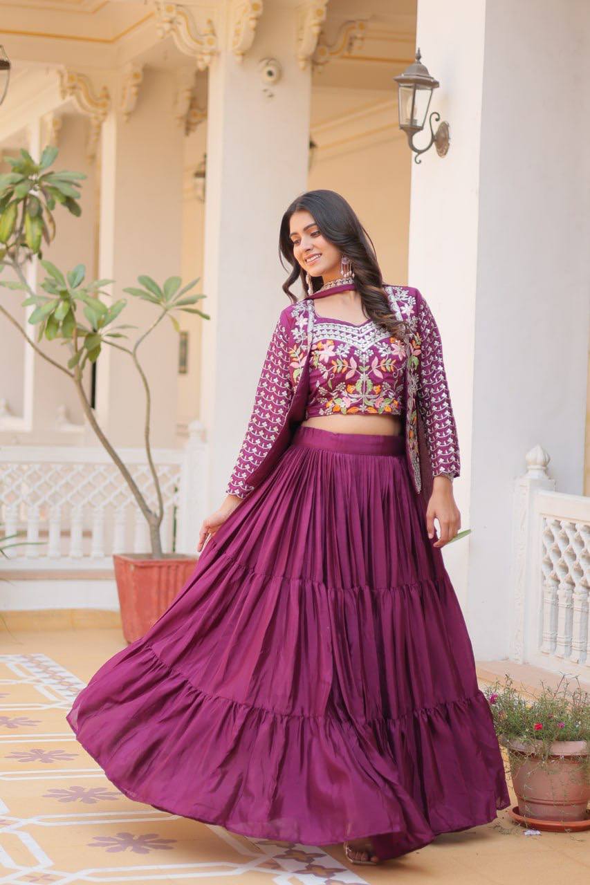 ✨ New Festival Pure Chinon Fabric Lehenga Choli & Embroidered Jacket Set