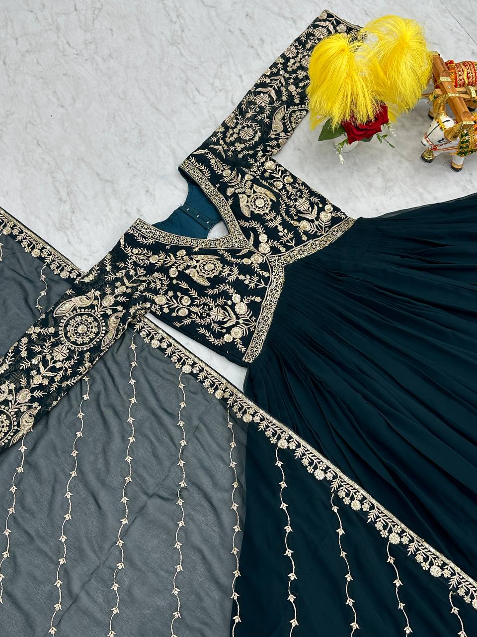 Designer Fox Georgette Long Gown & Dupatta Set with Heavy Sequence Embroidery Work