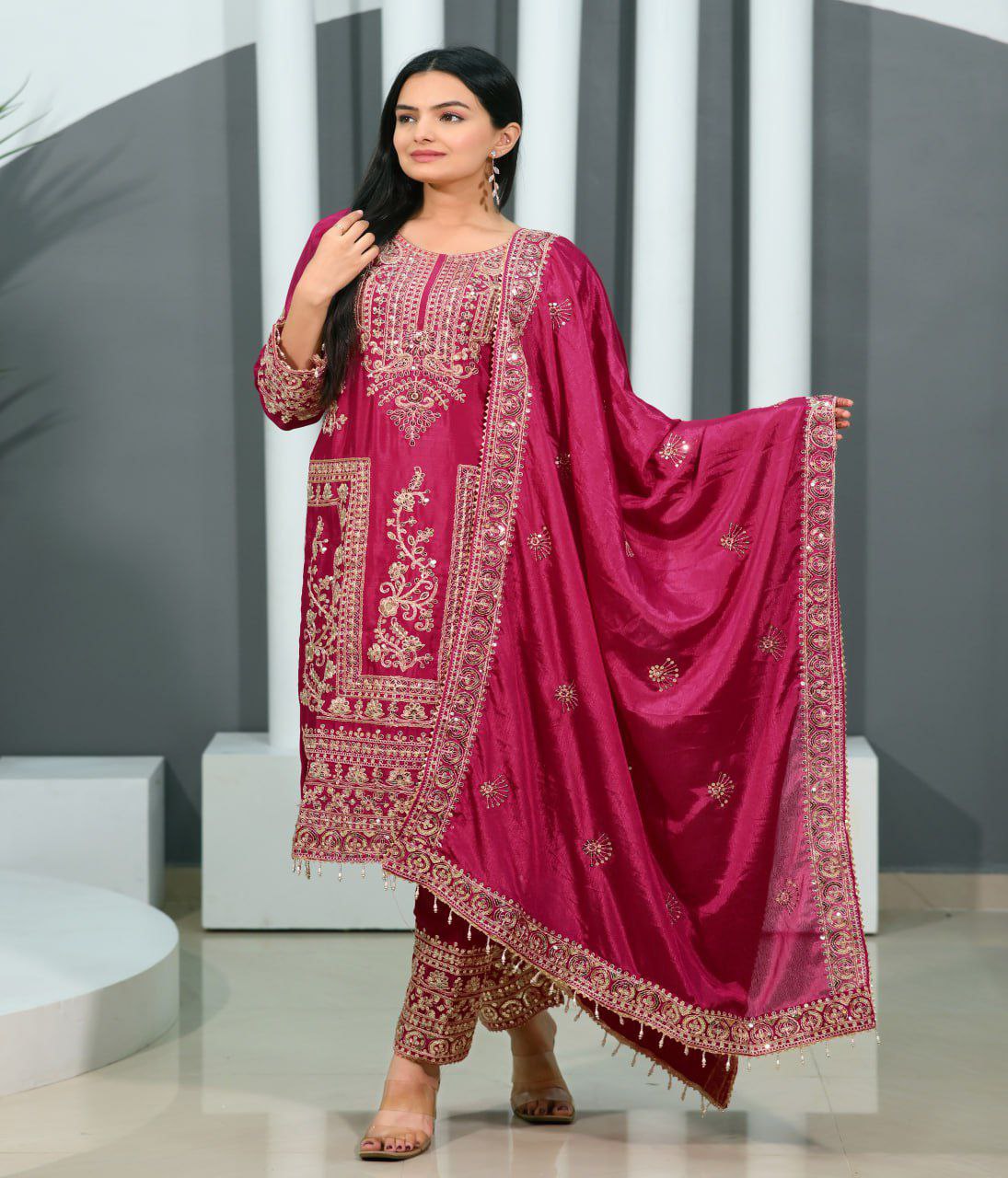 Designer Embroidered Chinon Kurta Suit with Cording Sequence Embroidery Work