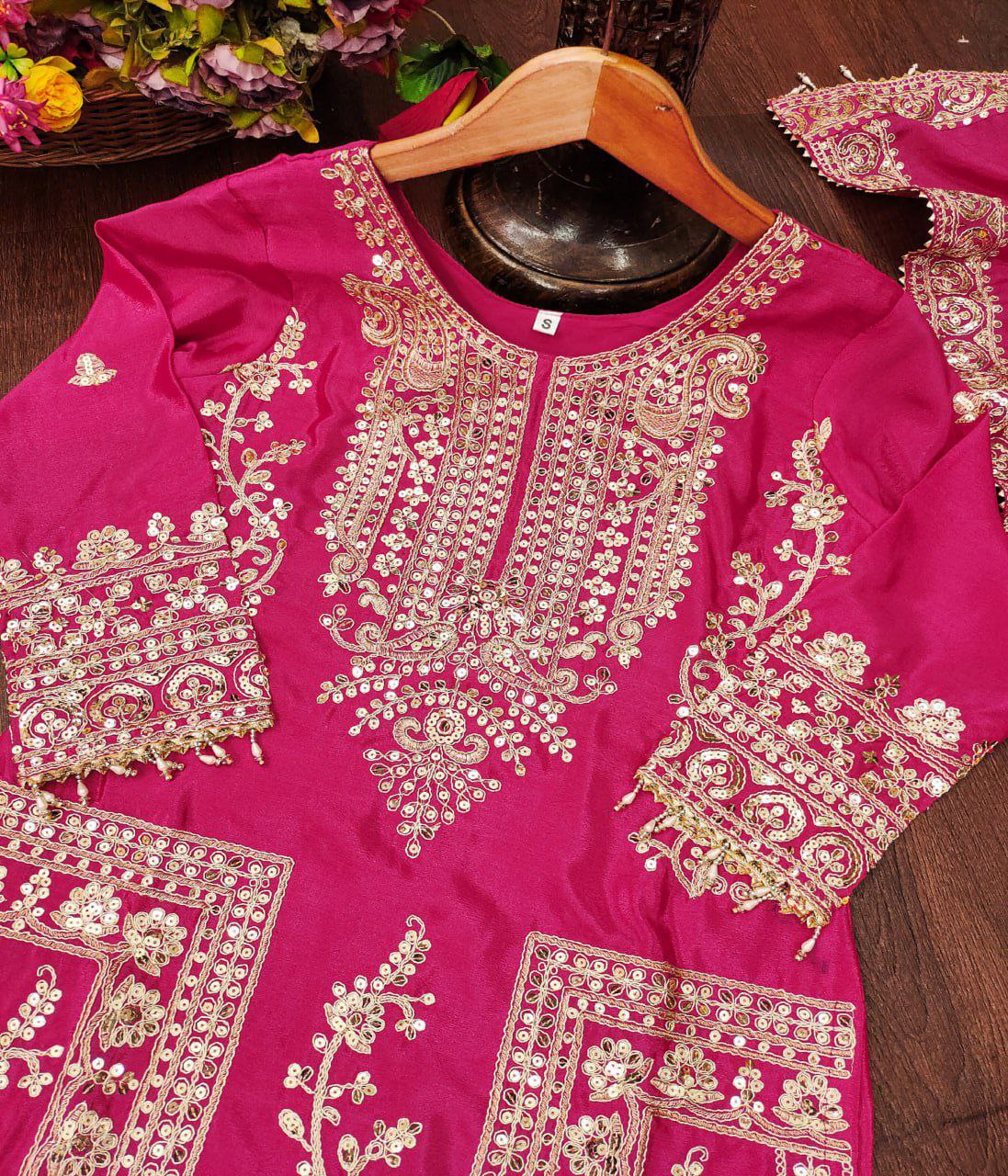 Designer Embroidered Chinon Kurta Suit with Cording Sequence Embroidery Work