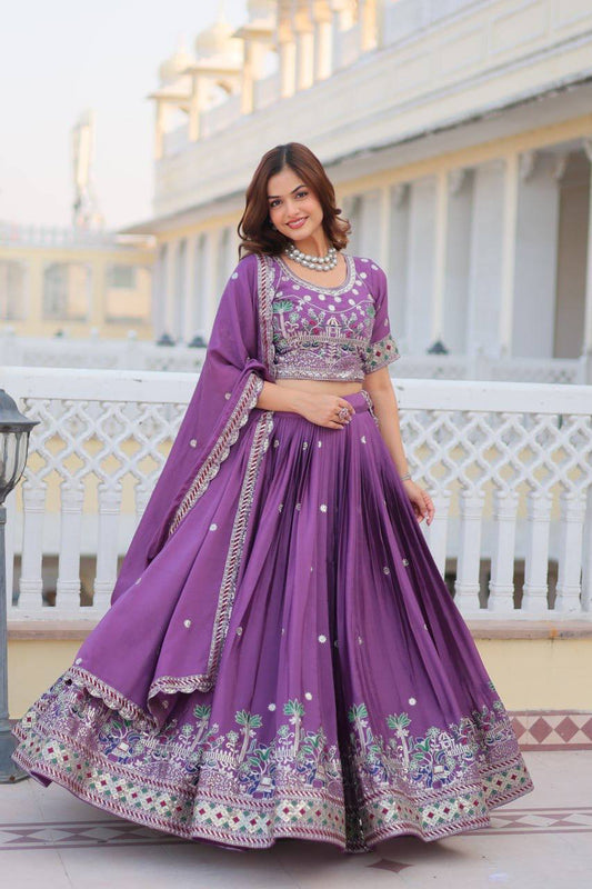 Designer Festival Lehenga Choli with Heavy Embroidery Sequence Work – Pure Chinon Fabric