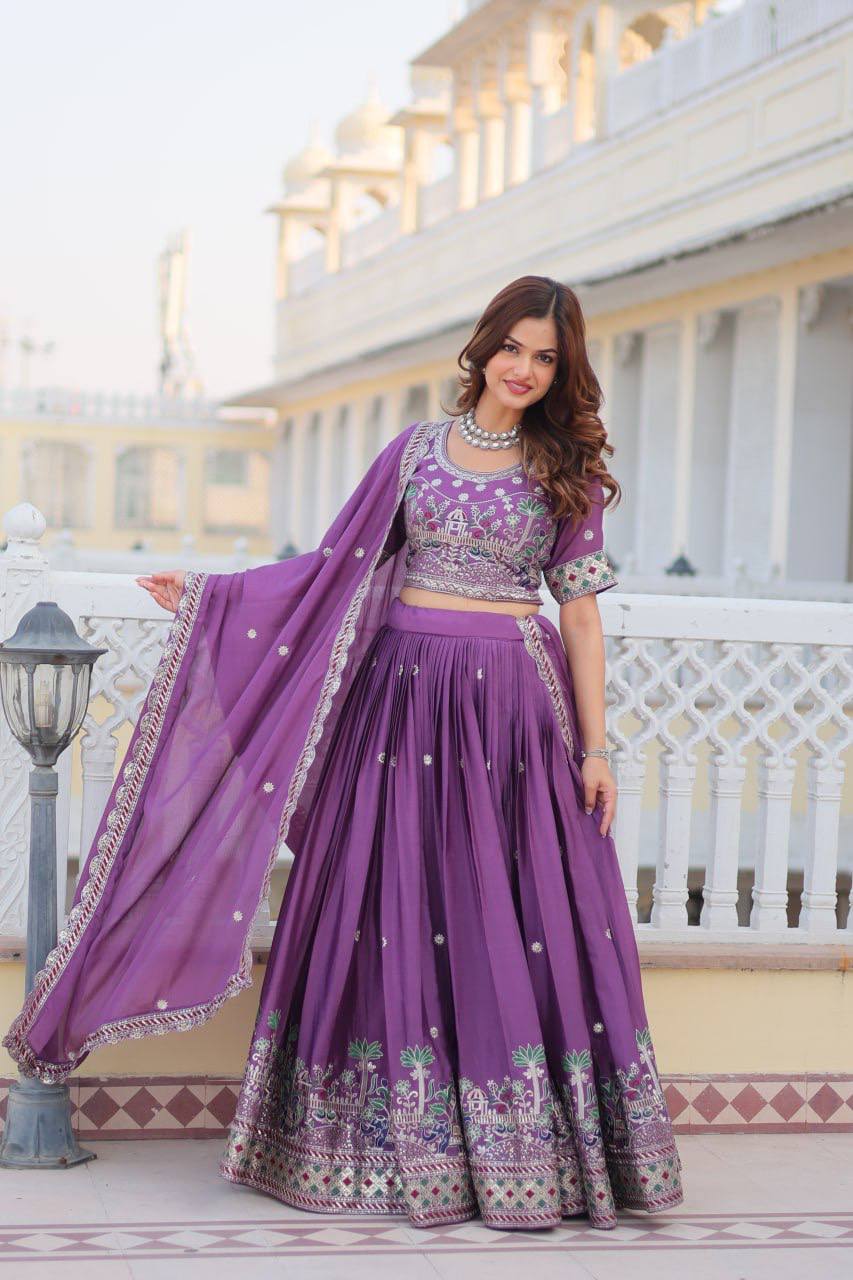 Designer Festival Lehenga Choli with Heavy Embroidery Sequence Work – Pure Chinon Fabric