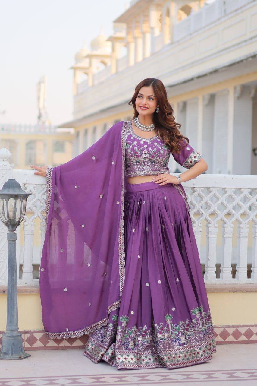 Designer Festival Lehenga Choli with Heavy Embroidery Sequence Work – Pure Chinon Fabric