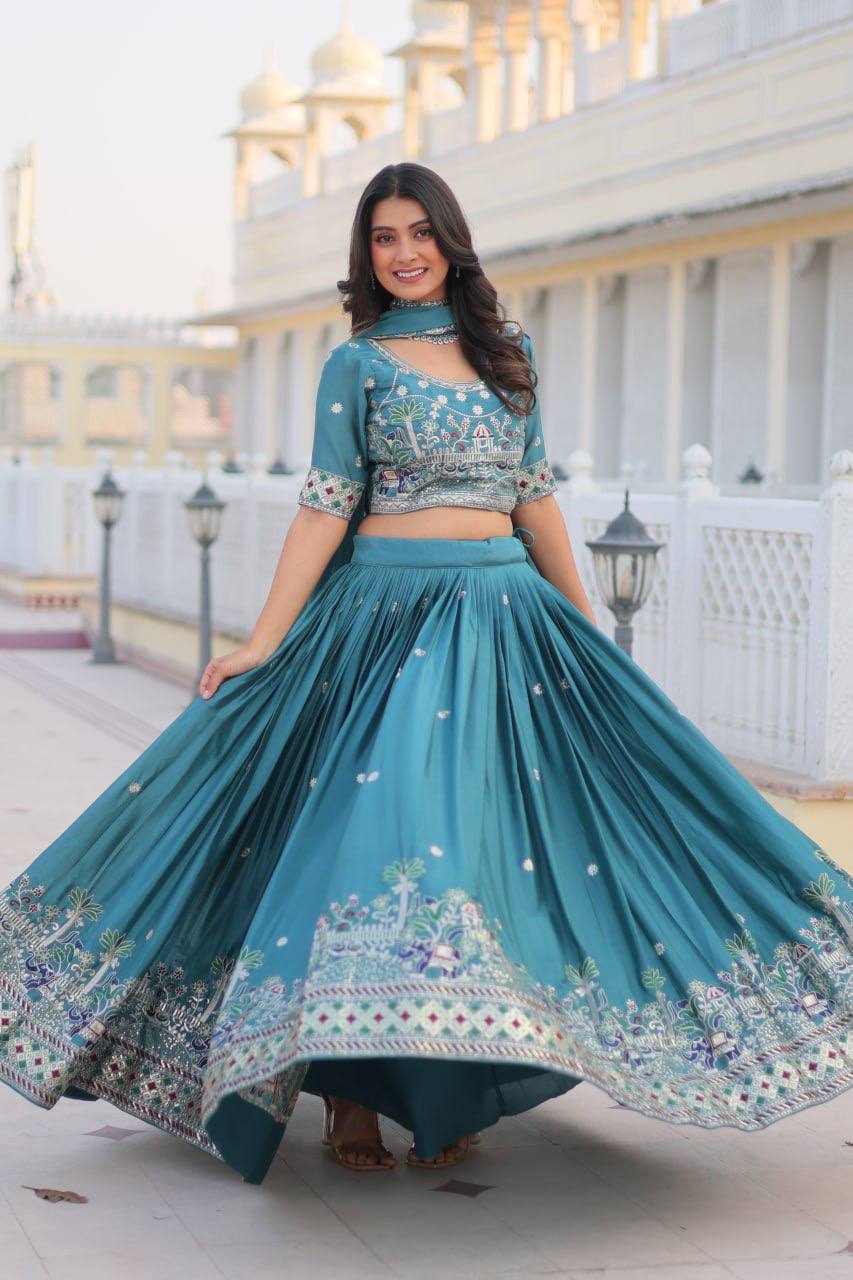 Designer Festival Lehenga Choli with Heavy Embroidery Sequence Work – Pure Chinon Fabric