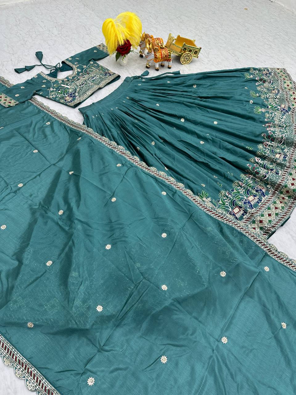 Designer Festival Lehenga Choli with Heavy Embroidery Sequence Work – Pure Chinon Fabric