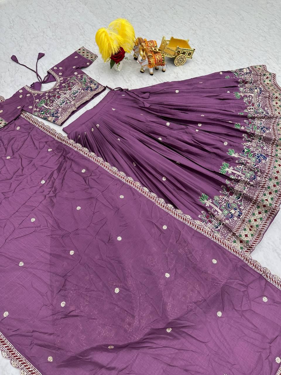 Designer Festival Lehenga Choli with Heavy Embroidery Sequence Work – Pure Chinon Fabric