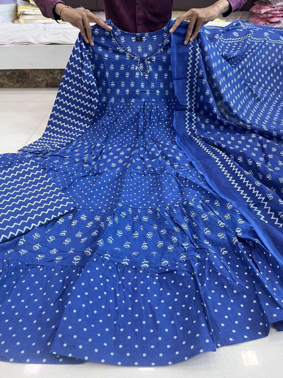 New Hand Khatli Work Anarkali Cotton Gown Suit Set with Dupatta