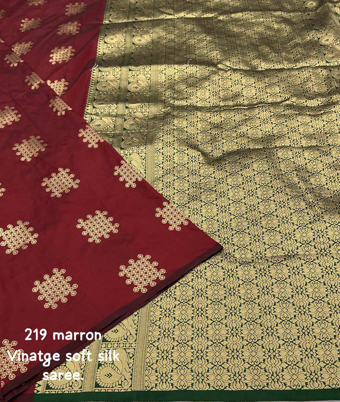 Vintage Style Borderless Zari Work Soft Silk Woven Saree with Blouse