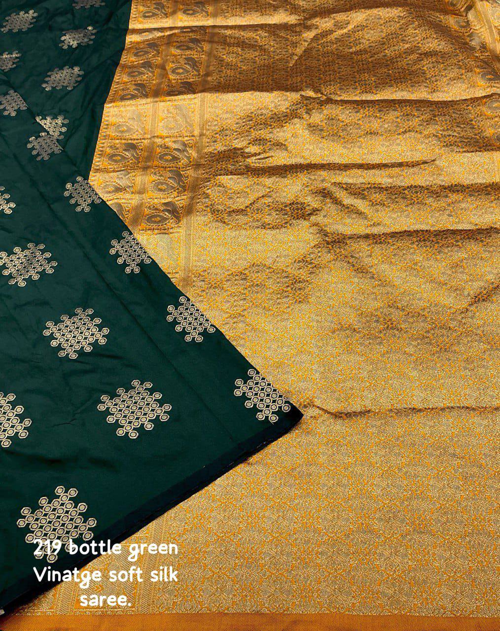 Vintage Style Borderless Zari Work Soft Silk Woven Saree with Blouse