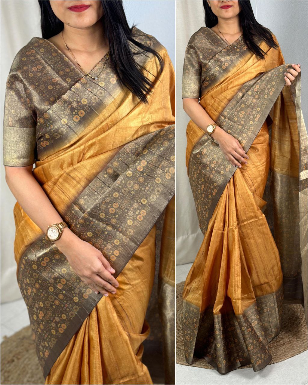 Elegant Kanjivaram Digital Print Saree with Silk Border & Unstitched Blouse