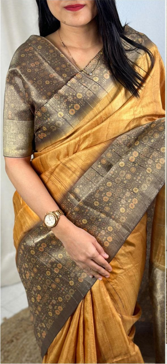 Elegant Kanjivaram Digital Print Saree with Silk Border & Unstitched Blouse