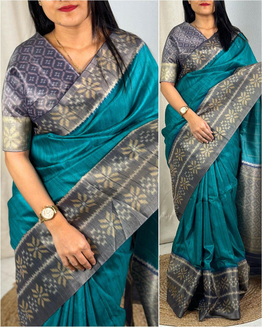 Elegant Kanjivaram Digital Print Saree with Silk Border & Unstitched Blouse