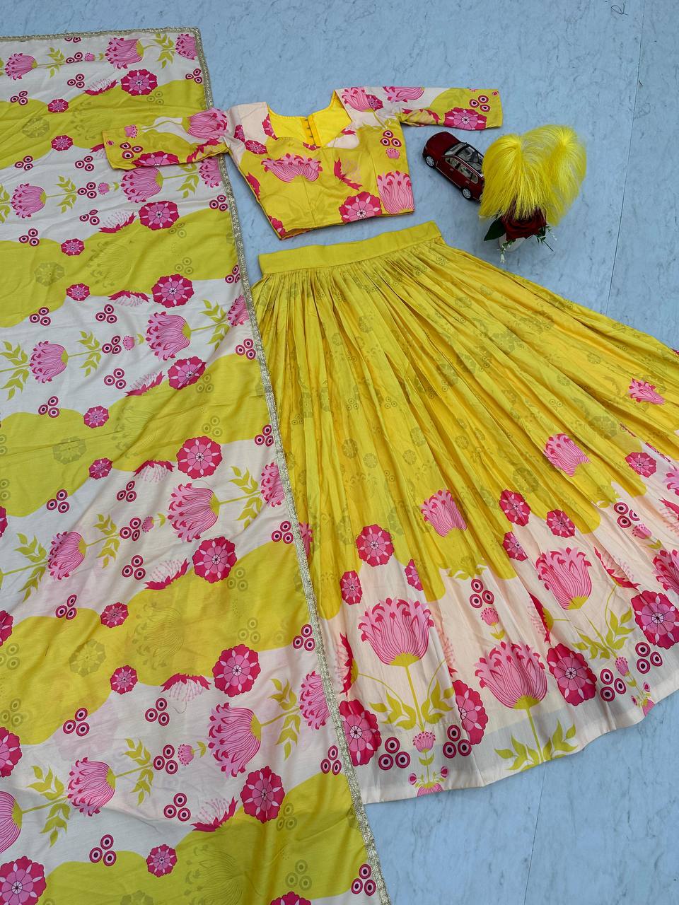 Floral Print Cotton Lehenga Choli Set with Dupatta – Fully Stitched & Ready to Wear