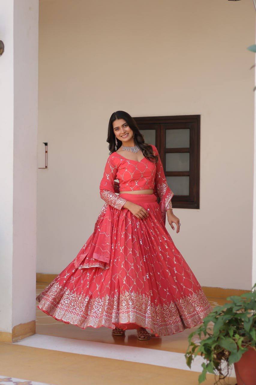 Heavy Fox GeorgetteEmbroidered Lehenga Choli Set with Dupatta -