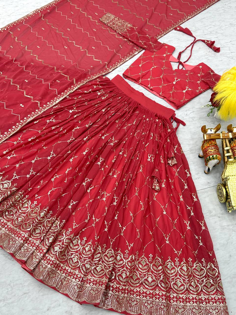 Heavy Fox GeorgetteEmbroidered Lehenga Choli Set with Dupatta -