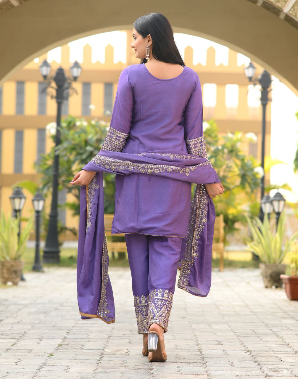 New Designer Embroidered Chinon Kurta Suit with Sequence Work