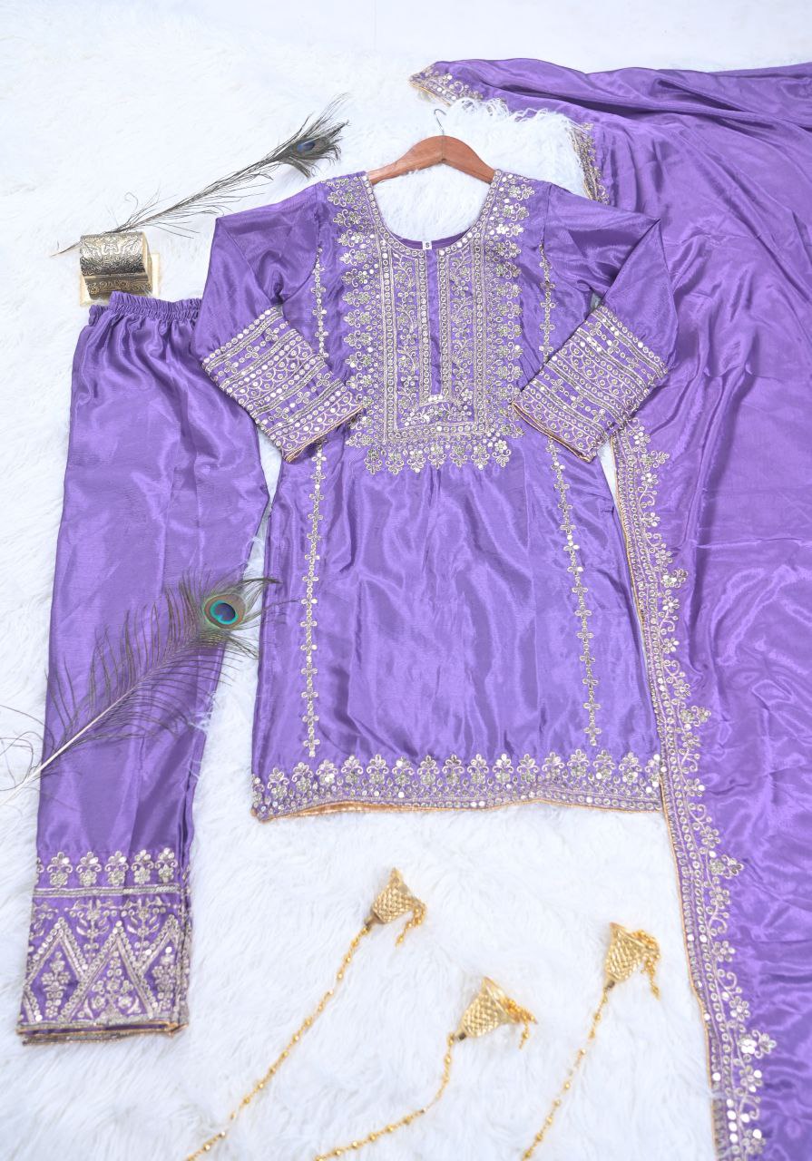 New Designer Embroidered Chinon Kurta Suit with Sequence Work