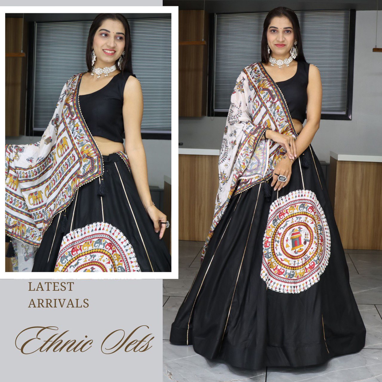 Ethnic Black Rayon Cotton Lehenga Choli With Kalamkari Printed Dupatta