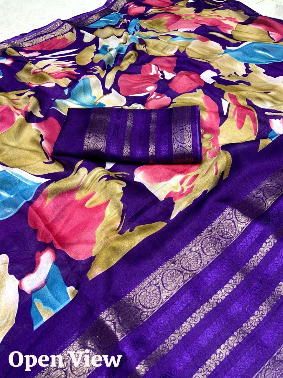 Pure and Soft Dola Silk Saree with Heavy Jacquard Border & Kalamkari Print