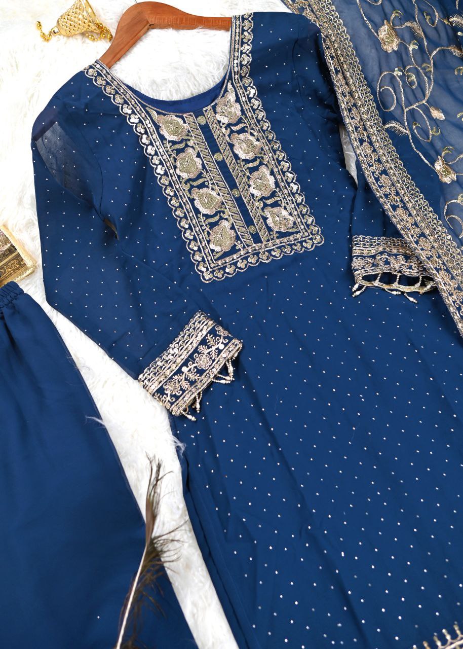 New Designer Stone & Sequence Embroidered Work Fox Georgette Kurta Suit Set