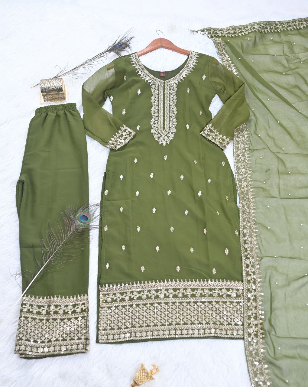 New Designer Embroidered Sequence Work Fox Georgette Kurta Suit Set