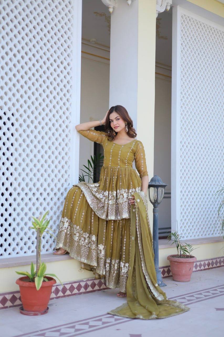 Heavy Sequins Work Shimmer Fabric Festival Kurta Top Sharara Set