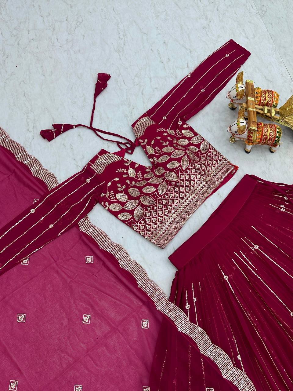 Elegant Embroidery Sequence Wedding Lehenga Choli Set