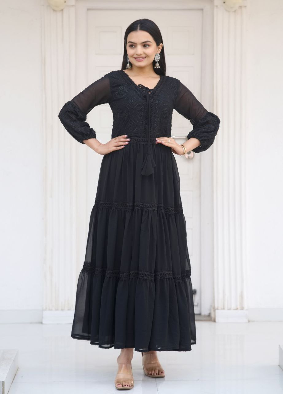 New Designer Embroidered Fox Georgette Gown with Pant