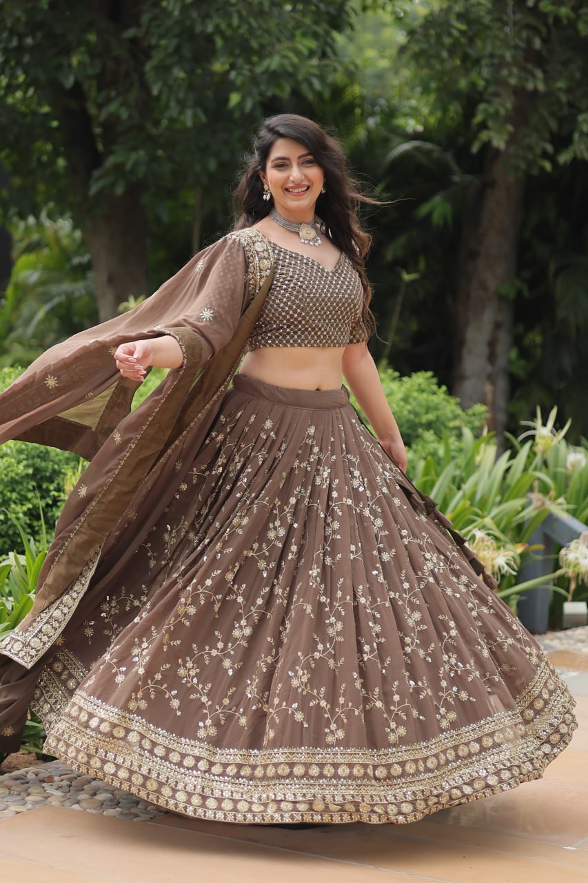 Elegant Faux Blooming Embroidered Lehenga Choli Set with Dupatta