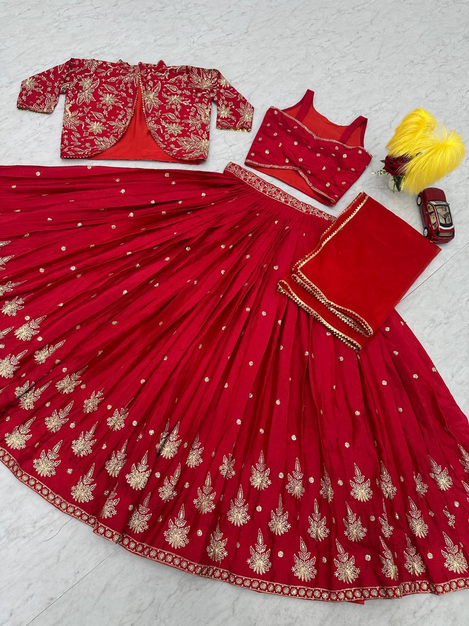 New Designer Wedding Wear Crop Top Embroidery Work Lehenga Choli with Jacket