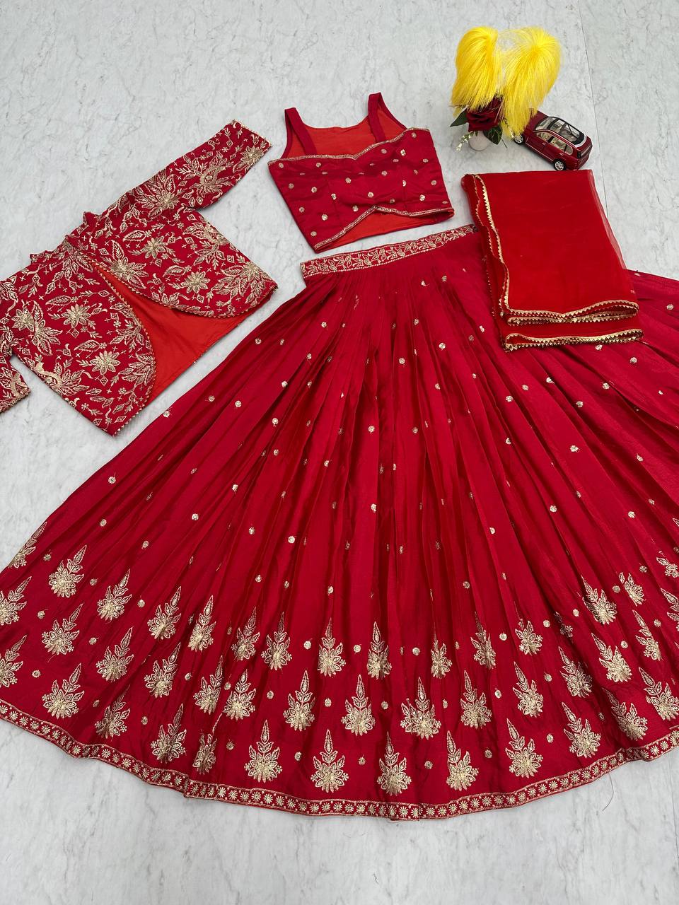 New Designer Wedding Wear Crop Top Embroidery Work Lehenga Choli with Jacket