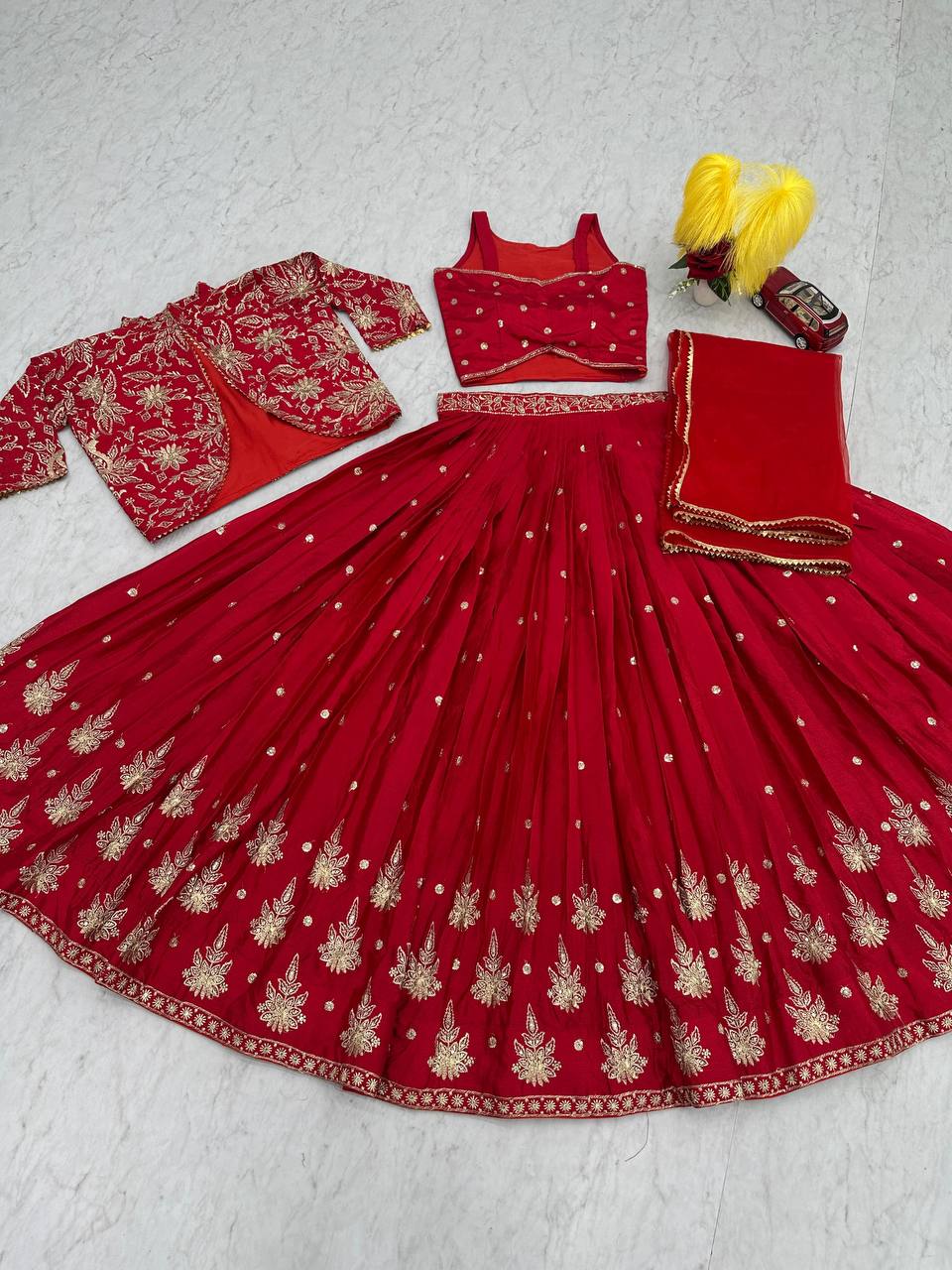 New Designer Wedding Wear Crop Top Embroidery Work Lehenga Choli with Jacket