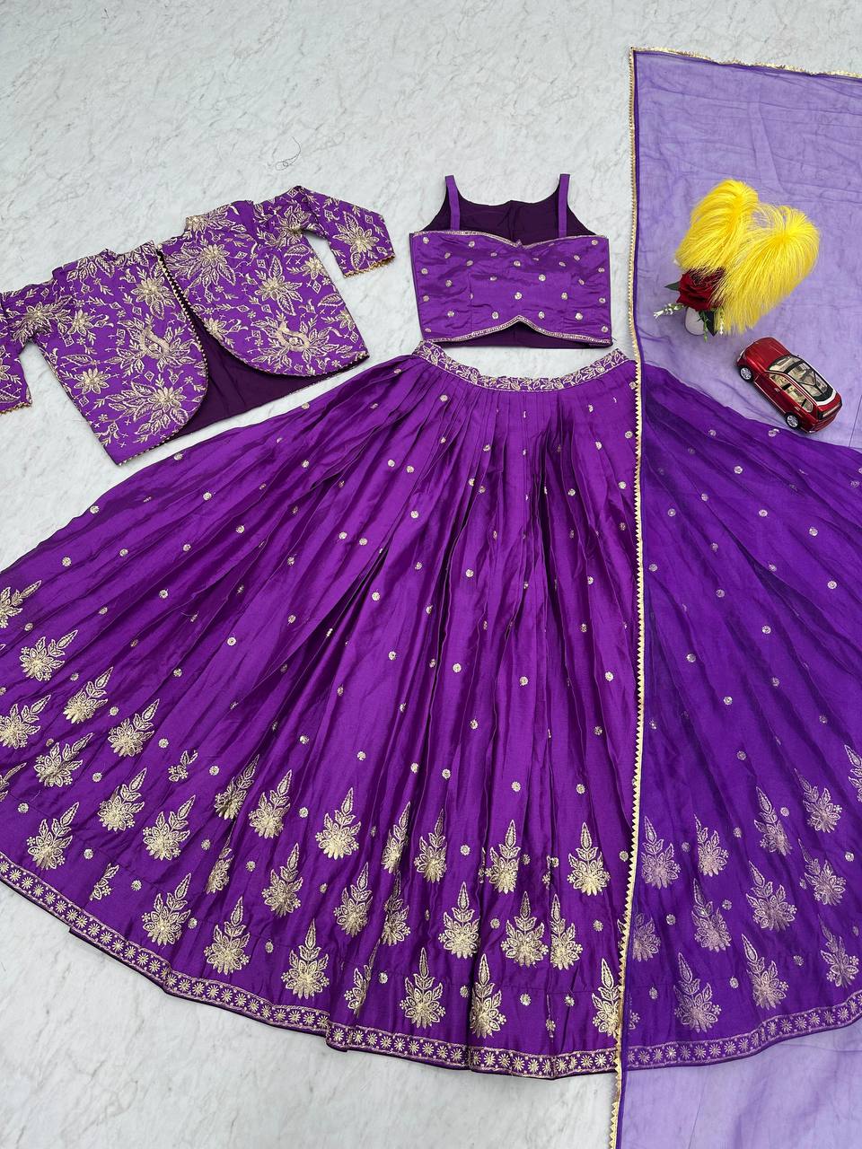 New Designer Wedding Wear Crop Top Embroidery Work Lehenga Choli with Jacket