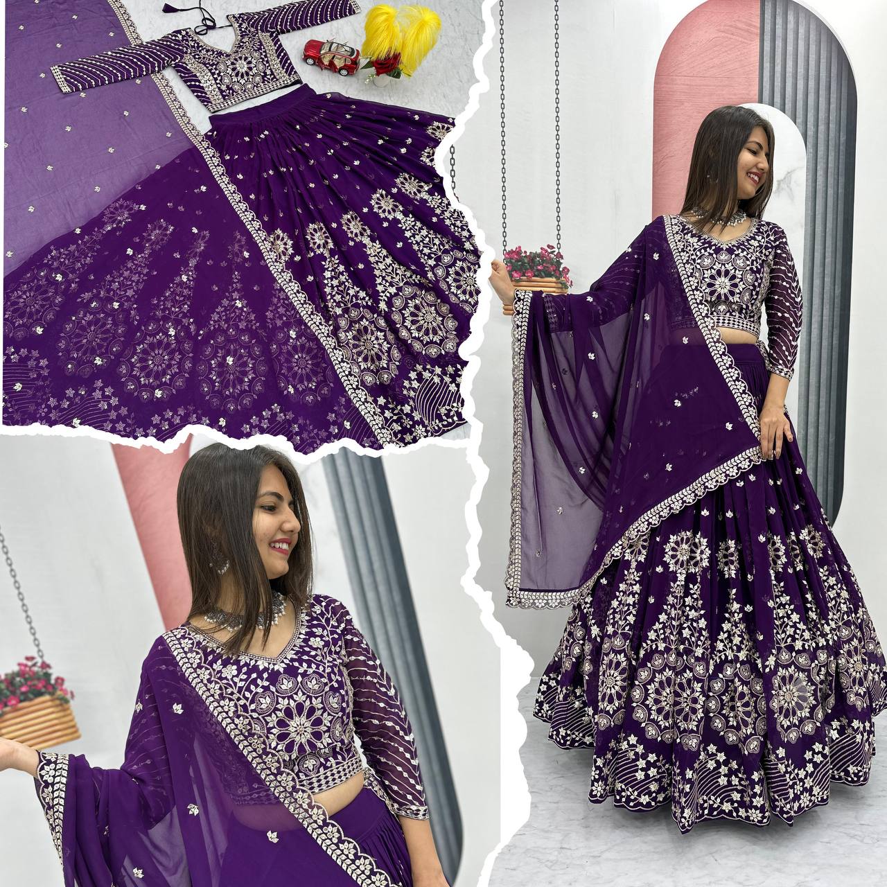 Heavy Embroidered Sequence WorkFox Georgette Lehenga Choli Set