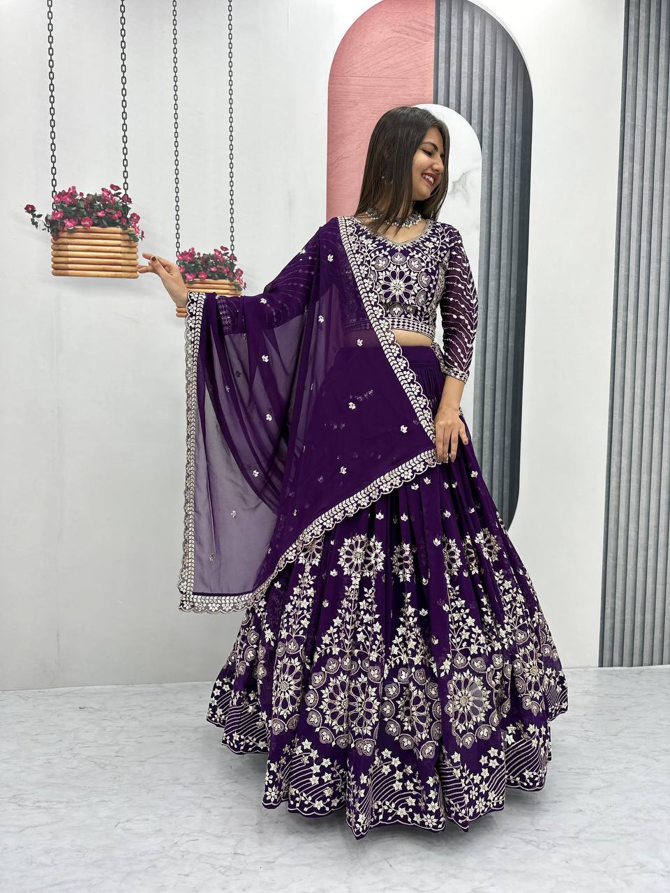 Heavy Embroidered Sequence WorkFox Georgette Lehenga Choli Set