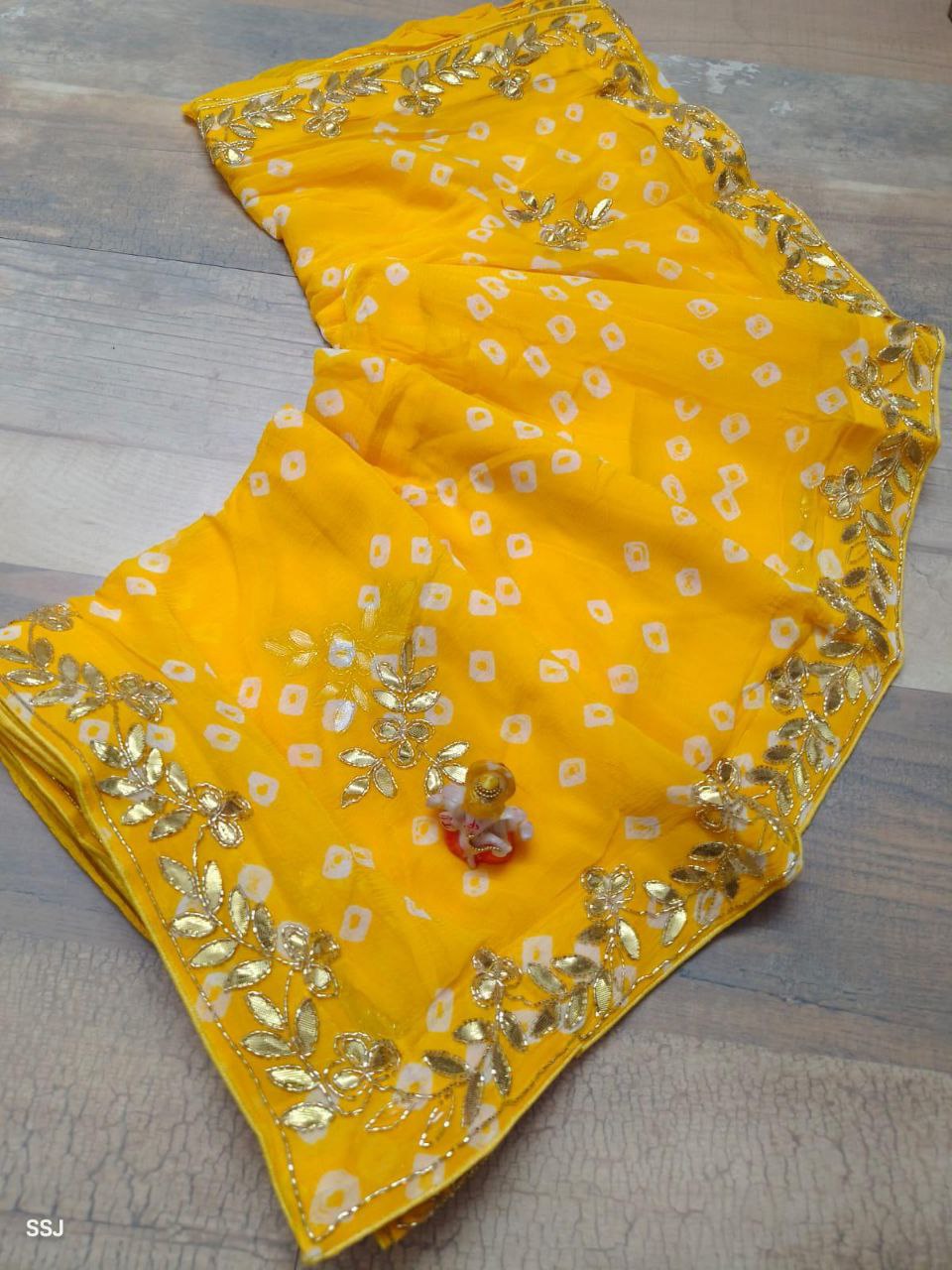 Soft Silk Original Bandhani Saree with Gotta Pati Hand Work