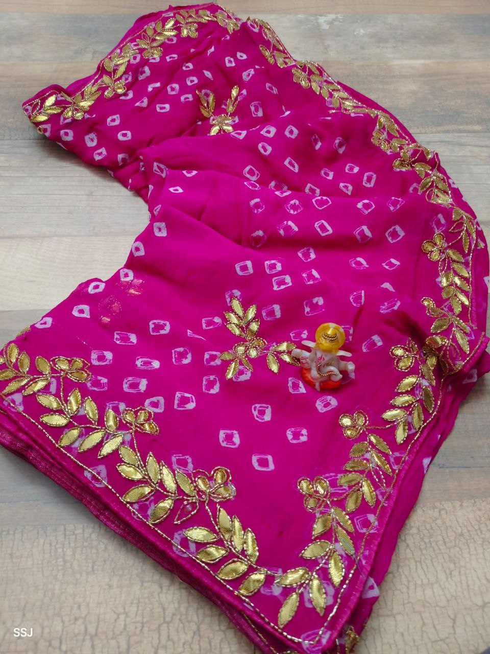 Soft Silk Original Bandhani Saree with Gotta Pati Hand Work