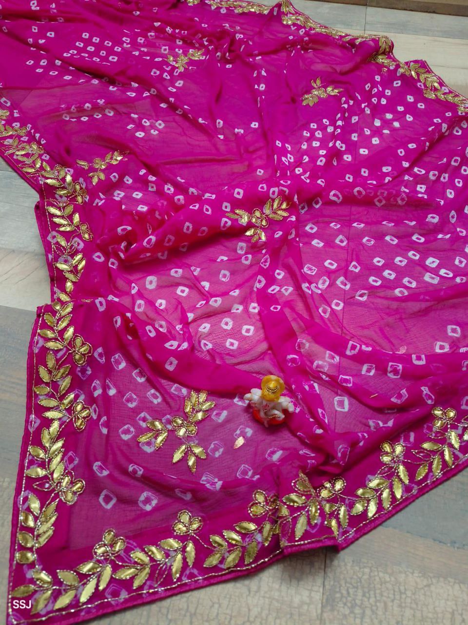 Soft Silk Original Bandhani Saree with Gotta Pati Hand Work