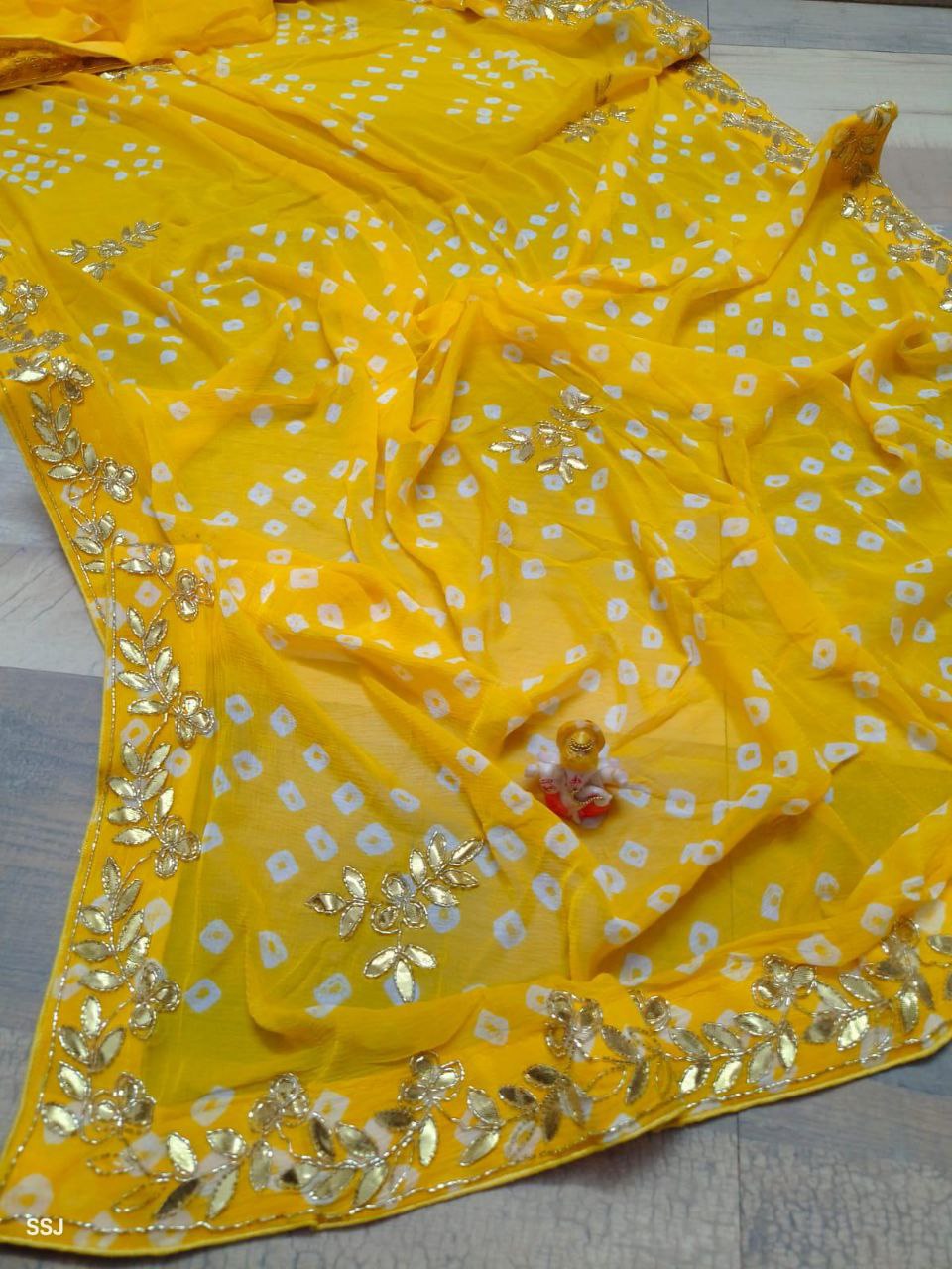 Soft Silk Original Bandhani Saree with Gotta Pati Hand Work