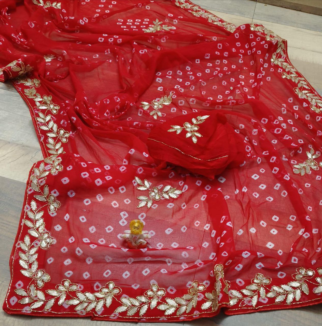 Soft Silk Original Bandhani Saree with Gotta Pati Hand Work