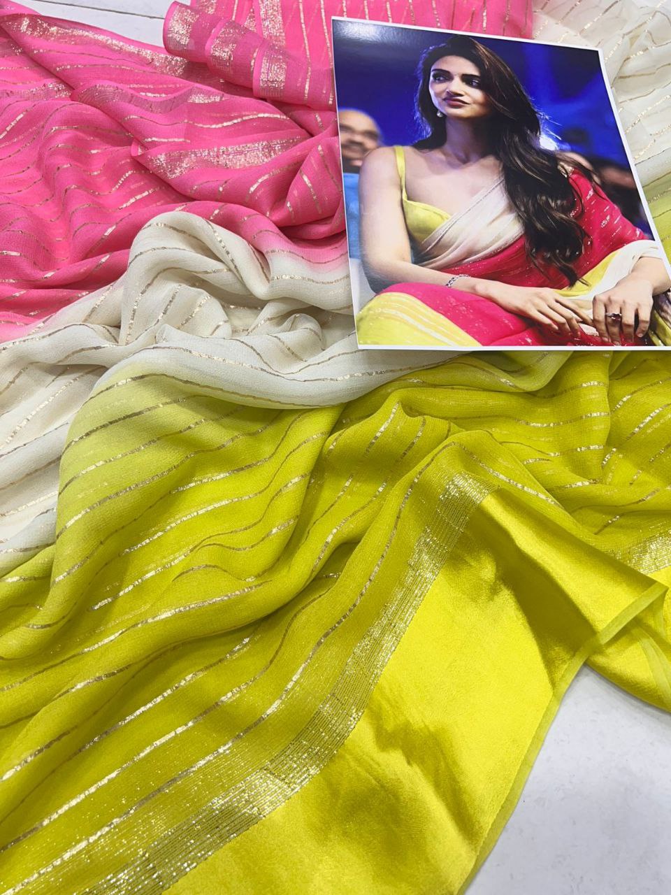 Women's Viscose Georgette Satin Saree with 3D Dyeing Concept and Running Blouse