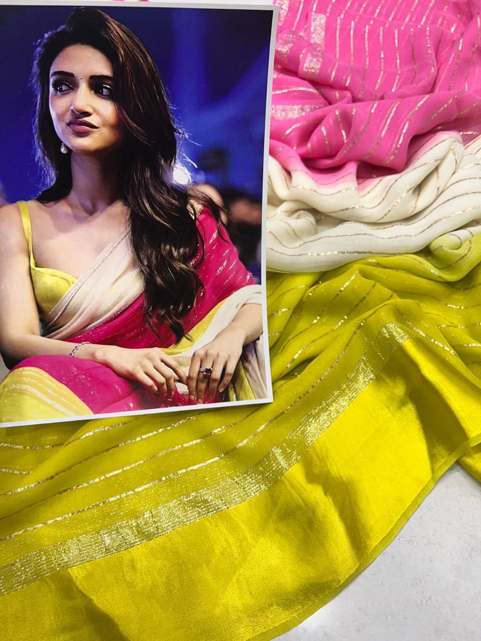 Women's Viscose Georgette Satin Saree with 3D Dyeing Concept and Running Blouse