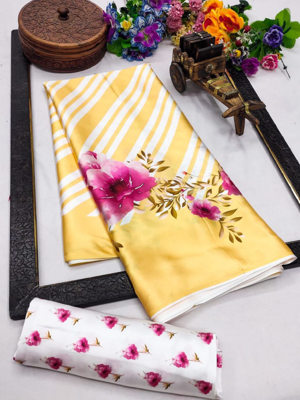 Floral Digital Print Japan Satin Silk Saree with  Blouse