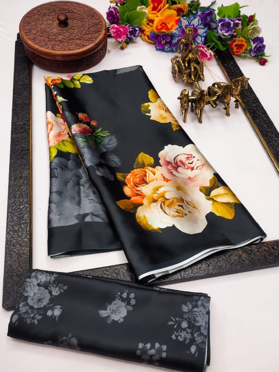 Floral Digital Print Japan Satin Silk Saree with  Blouse