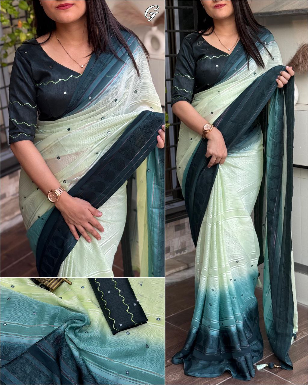 Shaded Georgette Saree with Rainbow Zari Weaving and Gotapatti Mirror Work