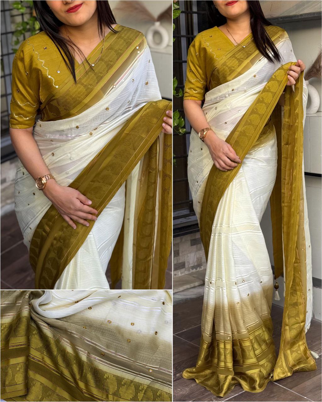 Shaded Georgette Saree with Rainbow Zari Weaving and Gotapatti Mirror Work