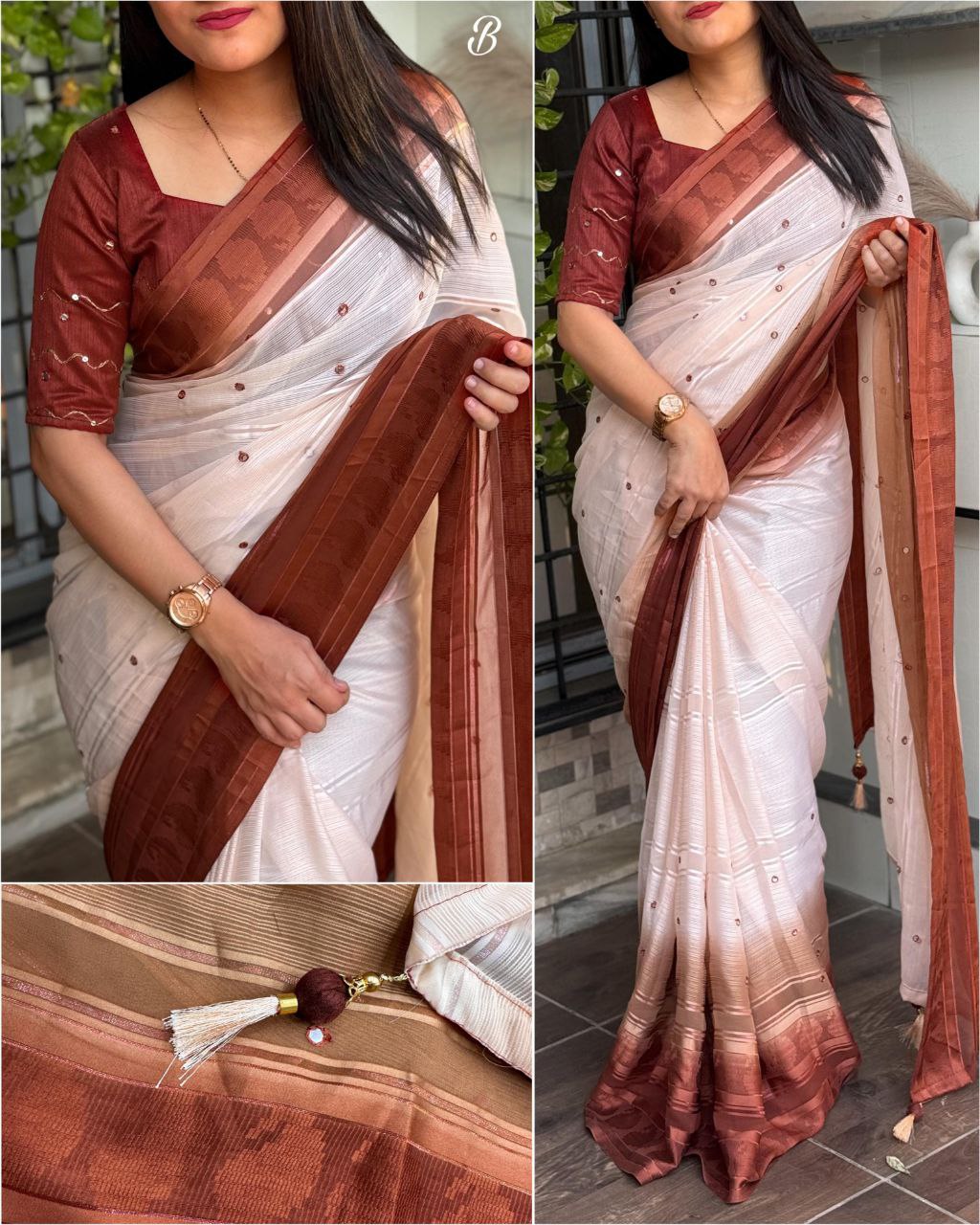 Shaded Georgette Saree with Rainbow Zari Weaving and Gotapatti Mirror Work