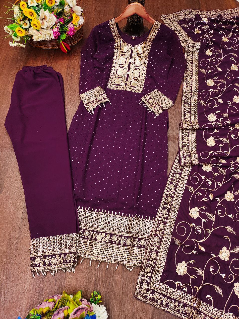 New Designer Stone & Sequence Embroidered Work Fox Georgette Kurta Suit Set